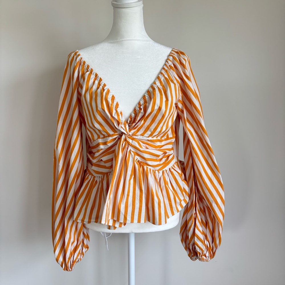 Caroline Constas Onira Balloon Sleeve Off Shoulder Orange Striped Top M - Picture 3 of 12